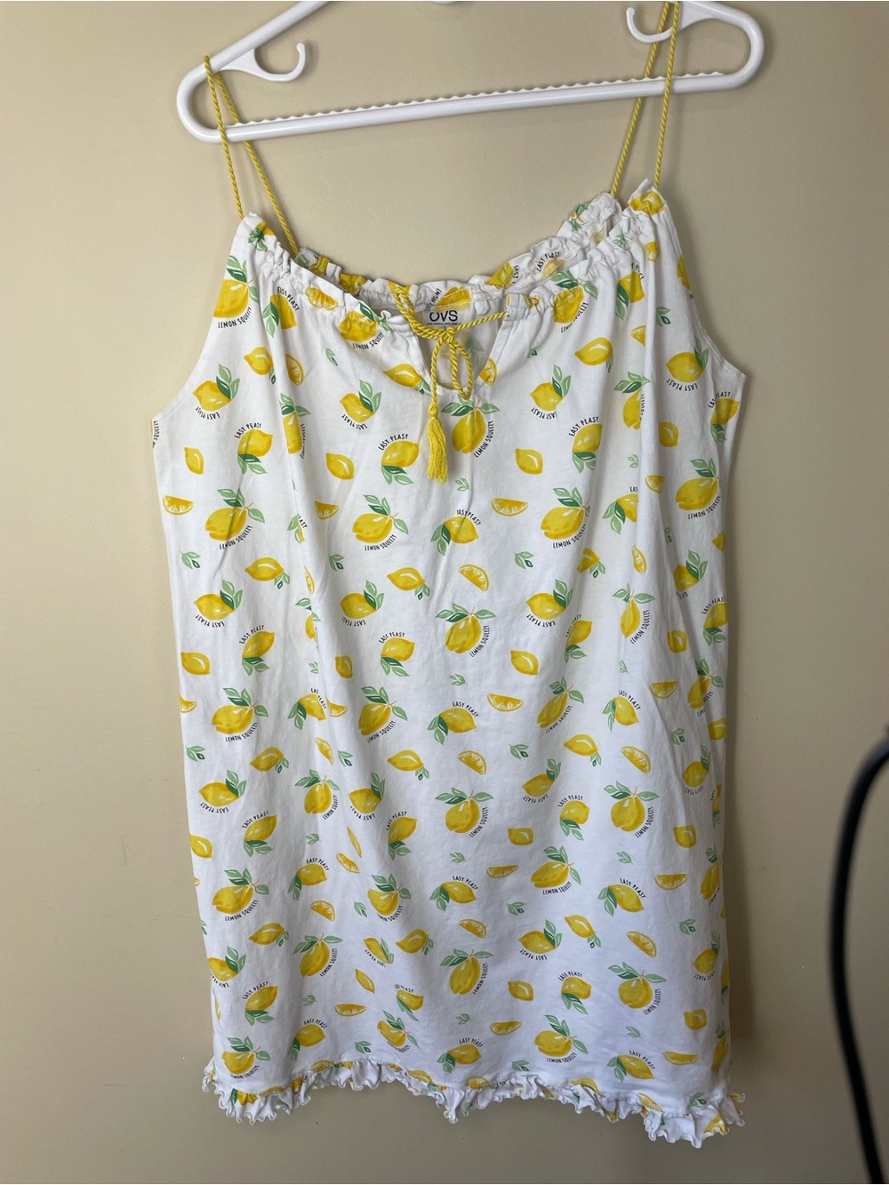 OVS White Lemon Print Camisole Mini Dress with Ruffle Hem XXL